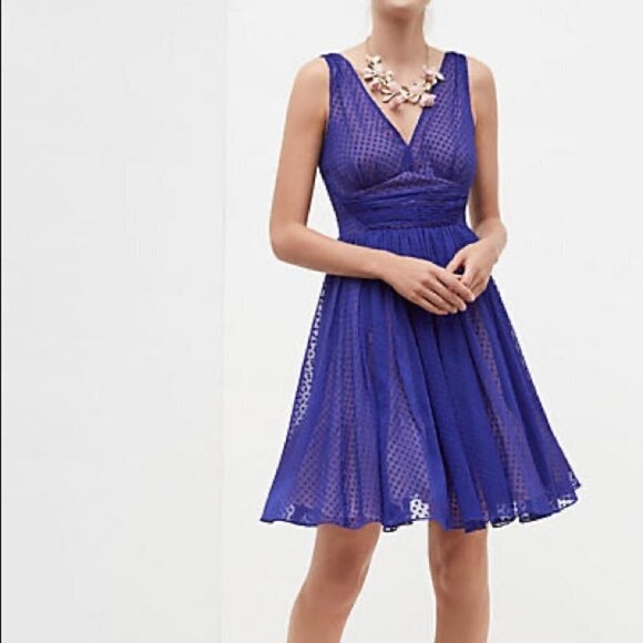 NWT. Anthropologie HD in Paris 4 Flared Blue Dot Dress. - Picture 1 of 12